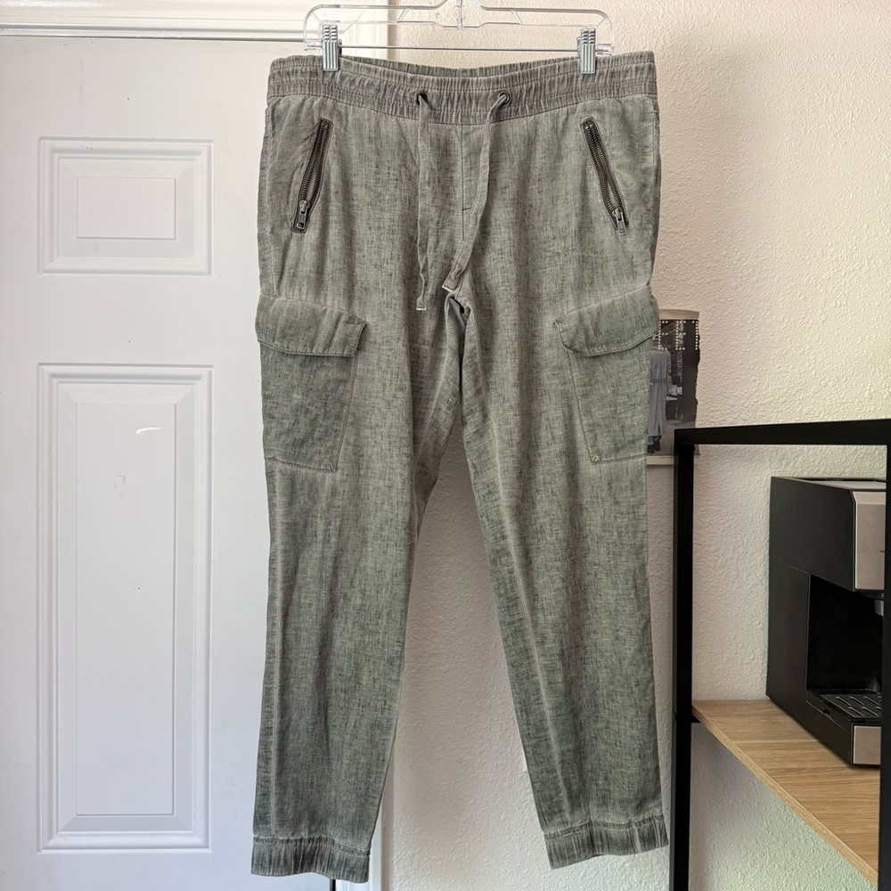 S. OLIVER tan grey linen cotton‎ garment dyed jogger cropped pants